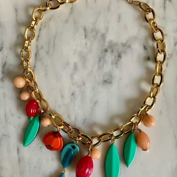 Kate Spade Gold Statement Chunky & Funky Multicolor Beaded Charm Necklace - Picture 3 of 9